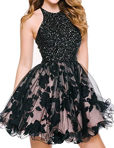 Trendlly 2016 Scoop Homecoming Dresses A Line Beaded Bodice Tulle Short Size 6 US Black