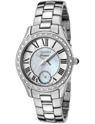 Seiko Womens SRKZ93 Premier Mother of Pearl Dial Diamond Accented Stainless Steel Watch