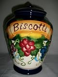 Nonni's Blue Hand Painted with Grapes Biscotti Cookie Jar Canister