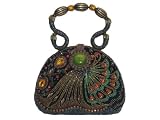 WF069-01 multi brown color Beaded Unique Handmade Velvet Material Peacock Style Evening Handbag