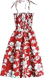 Smocked Sundress - Classic Hibiscus Spaghetti Strap Hawaiian Aloha Elastic Tube Top Sun Dress - Regular Size