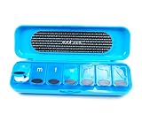 Med Sun 7 Day Pill Organizer Color is Blue Protective Case Snaps Closed to Secure Pills