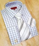 Jean Paul White/Brown Checked Dress Shirt/Tie/Hanky Set
