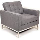 Florence Knoll Style Arm Chair, Cadet Grey Tweed Cashmere Wool
