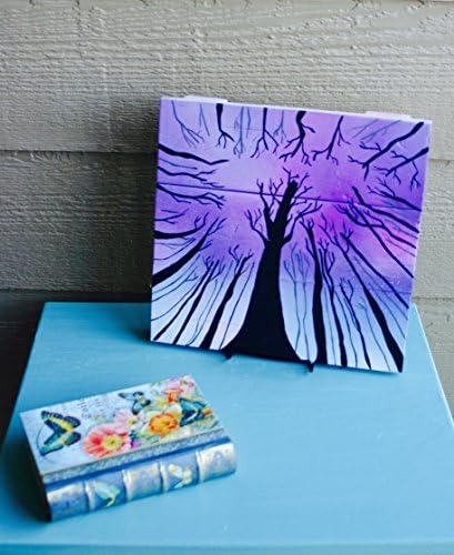 Moonlit Trees Art Piece. Beautiful hand painted Silhouette trees backlit by the Northern Lights Centered on beautiful reclaimed wood