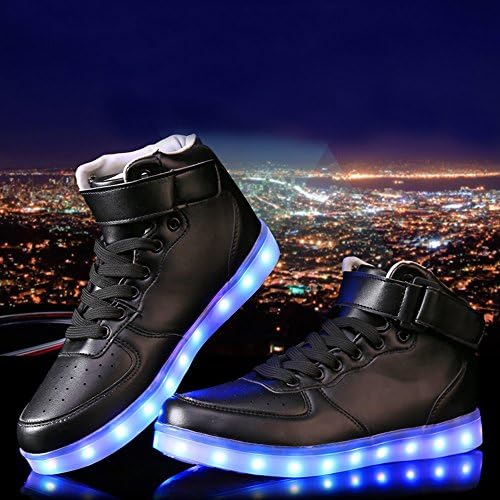 Miss Cutie Women & Men Unisex LED 7 Color Lights Chargable Flashing High Top Fashion Sneakers 46 Black