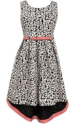 Girls Sheer Ruched  Tiered  Floral Print Dots Print Cotton/Spandex/Knit Round Neck Puff Sleeves Dropped   Waistline  Dress With a Bow(s) and Ruffles