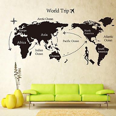 WCK Global World Map Atlas Vinyl Wall Art Decal Wall Sticker by WCK