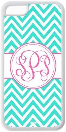 Monogram Personalized Turquoise Chevron Vs Pink Initials Pattern APPLE IPHONE 5C PVC Case/Cover New Fashion, Best Gift