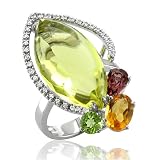 14k White Gold Citrine Amsthyst Gem Diamond Ring/ Band, Size 6.5, TW: 11.56 carat