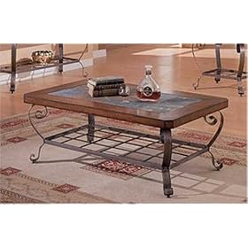 Brown Finish Coffee Table with Slate Insert