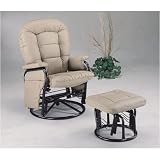 Bone Leatherette Deluxe Swivel Glider Recliner with Ottoman by AtHomeMart