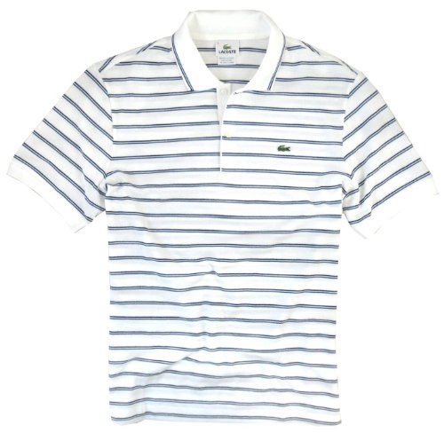 Lacoste Men’s Classic Stripe Tipped Polo Shirt (Medium, White)