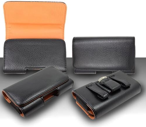 Pouch Case For Straight Talk LG L15G (LG Sunrise) And L16C (LG Lucky) - Premium Classic Black Pebble Texture Leather Design Horizontal Leather Belt Case Clip Holster Pouch Cover Case (Fit for Single Phone ONLY) + 1 of 1M/3Feet Stylish Micro USB To USB 2.0 Data Sync Charger Flat Cable