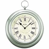 Seth Thomas Hunter Silver Tone Metal Case with Off-White Dial Antique Pocket Watch Design Round Wall or Table Clock