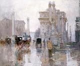 After The Rain The Dewey Arch Madison by Paul Cornoyer. Art Print GICLEE on CANVAS 18 inches width by 16.25 inches height. Highest Quality