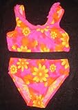 Girls 2 PC Swimsuit Pink Orange Yellow Daisies