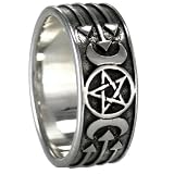 Silver Triple Moon lunar Goddess Pentacle Ring (sz 4-15) Silver Triple Moon lunar Goddess Pentacle Ring (sz 4-15)