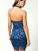 Women's Sexy Polo Neck Floral Lace Cocktail Evening Mini Dress Party Clubwear (Blue)