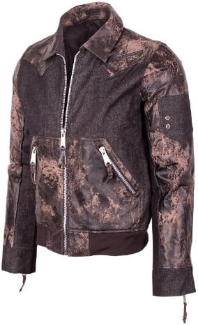G Zap Men's Military Style Zip-Up Sporty Denim Leather Jacket