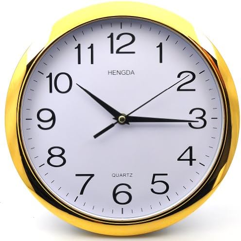 WogKok Wall Clock Modern Non Ticking Silent Quartz Analog Digital Round Golden Edge Plastic Wag-on-the-wallSINCEDA Wall Clock Modern Non Ticking Silent Quartz Analog Digital Round Golden Edge Plastic Wag-on-the-wall