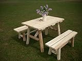 White Cedar Log Picnic Table with Detached Bench - 4 foot