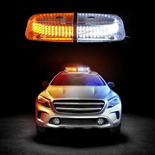 Zento Deals Dual Color Amber & White 240-LED Snow Plow Safety Strobe Light Warning Emergency 7-Patterns Car Truck Construction Car Vehicle Safety W/ Magnetic Base