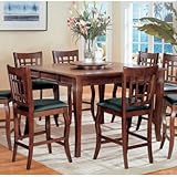 Contemporary Cherry Finish Counter Height Dining Table With Lazy Susan