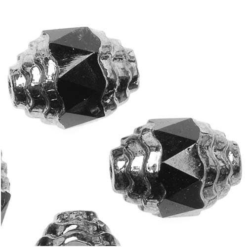 Czech Cathedral Glass Art Deco Beads 10mm Jet Black with Silver Ends (10)