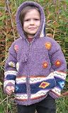 Purple Flowered Child's Sweater with Pointy Hood, Infant Size