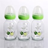 Momo Baby 4oz Glass Feeding Bottles 3-Pack Green