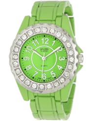Golden Classic Womens 2284-limegreen "Times Up" Lime Green Dial Rhinestone Encrusted Bezel Watch