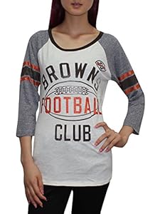 NFL CLEVELAND BROWNS Womens Athletic 3/4 Sleeve Shirt (Vintage Look) with GLITTER S Multicolor