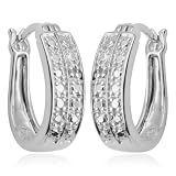 Platinum Plated Sterling Silver Genuine Diamond Accent Medium Hoop Earrings