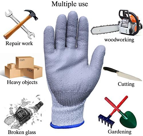 Maxsharer Pu Coated Cut Resistant Gloves Safety Protective En388 Cut Level 5 Protection, Anti-slash Kitchen or Industry Cut Protection Work Gloves - 1 Pair Gray for Men and Women Size M Color Blue