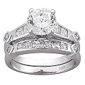 Sterling Silver Wedding Band and Engagement Ring 2-pc. CZ Set