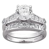 Sterling Silver Wedding Band and Engagement Ring 2-pc. CZ Set