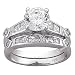 Jewelry : Sterling Silver Wedding Band and Engagement Ring 2-pc. CZ Set