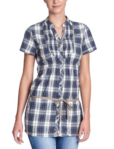 TOM TAILOR Denim Damen Bluse 20166280071/check long blouse w. belt, Gr. 36 (S), Blau (6106 Preisvergleich