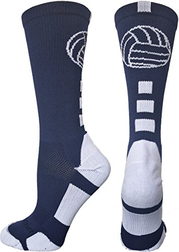 Volleyball Logo Crew Socks (Navy/White, Small)