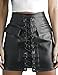Prograce Women Lace Up Bodycon Front Big Pockets Tight High Waist PU Mini Skirt