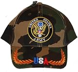 CAMO US ARMY OFFICAIL SEAL WITH AND OAK LEAF USA IN RED, WHITE & BLUE ON BILL AND CLOSURE