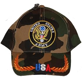 CAMO US ARMY OFFICAIL SEAL WITH AND OAK LEAF USA IN RED, WHITE & BLUE ON BILL AND CLOSURE