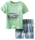 Calvin Klein Baby-boys Infant Tee With Plaided Short, Green, 24 Months