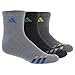 adidas Boys Youth Cushioned Quarter Socks (3 Pack), Large Fits Shoe Sizes 3Y-9, Grey-Clear Onix Marl/Shock Blue | Black-Onix Marl/EQT Green Onix-Light Onix Marl/Semi
