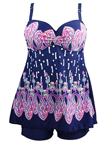 Women Retro Paisley Boy Leg Pluse Size Two Piece Cover Up Bathing Swimsuit