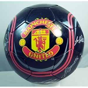 Handsewn Futbol Soccer Ball - Black with Players' Signatures Print - Mahcnester United