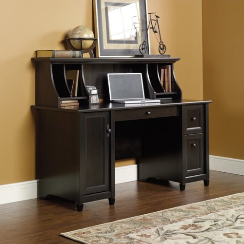 Edge Water Computer Desk with Hutch Estate Black Finish