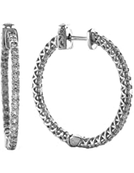 14kt White Gold Diamond Inside and Outside Lucida Set Hoops, 1 Cttw (H-I Color, SI2-I1Clarity)
