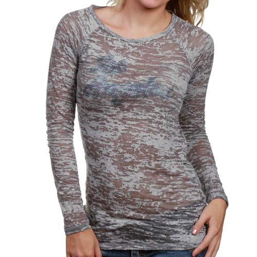 Touch by Alyssa Milano Los Angeles Lakers Ladies Gray Sheer Crystal Premium Long Sleeve T-shirt (Medium)